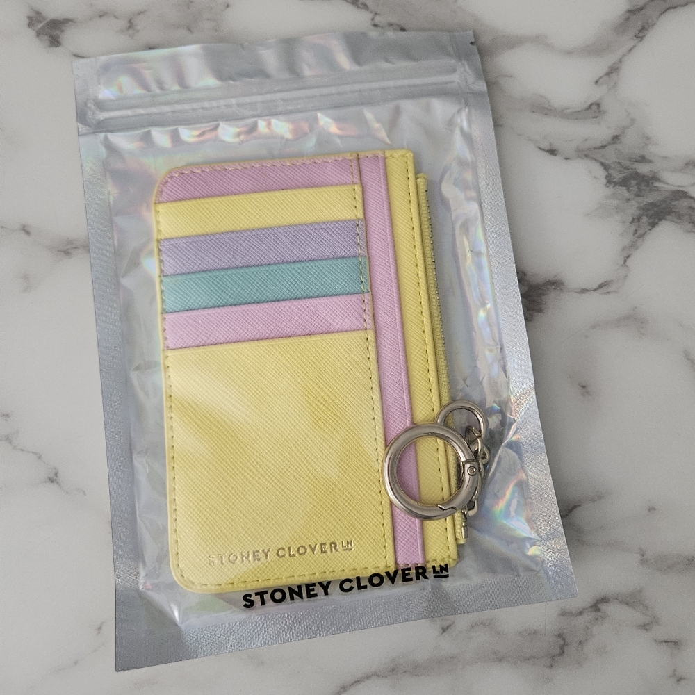 Stoney Clover Lane Multi-Colored and Iridescent Card Case Wallet W/ Key Ring Zip
